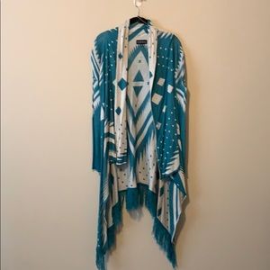 Teal & White duster cardigan